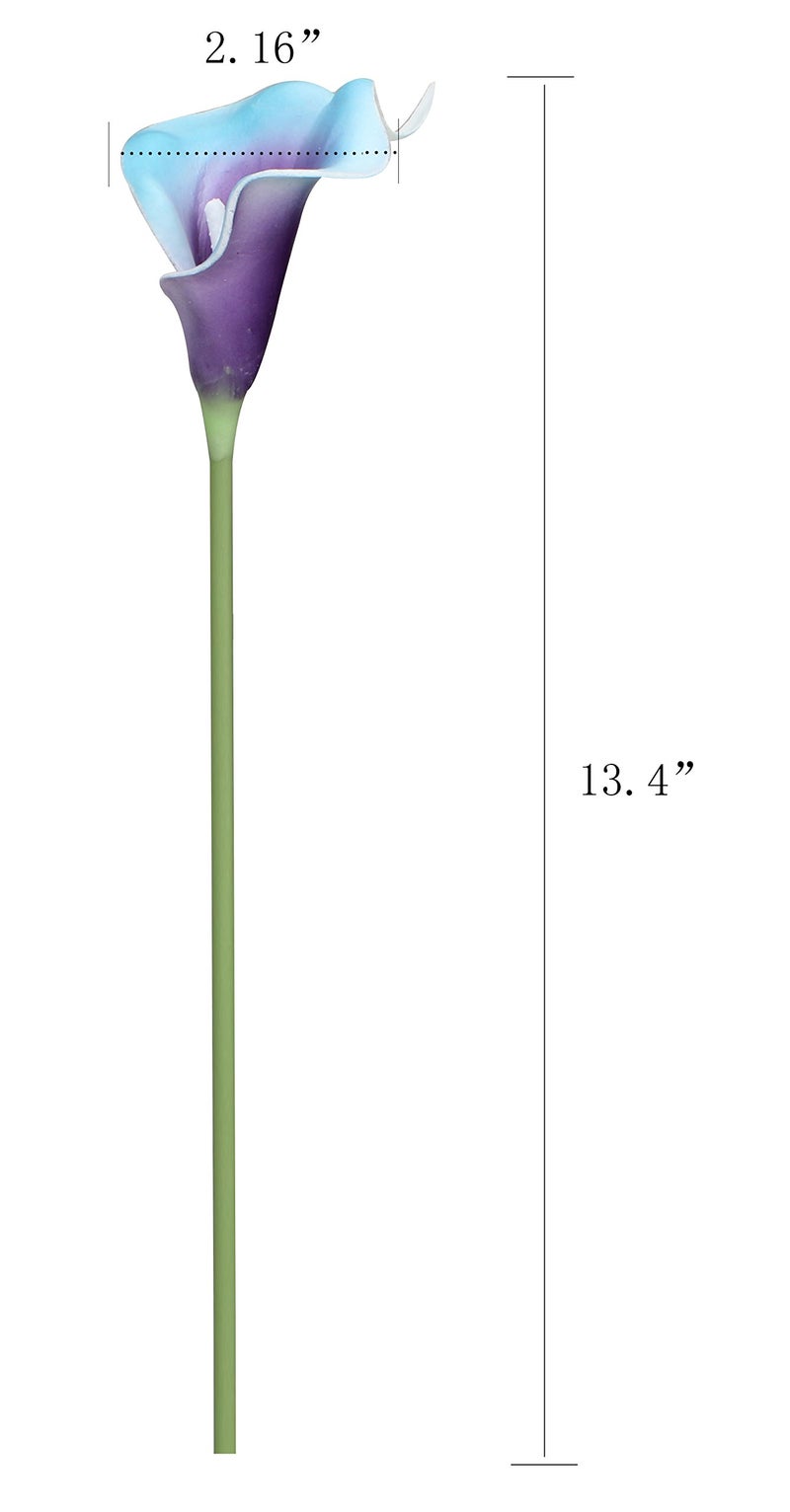 Duovlo 20pcs Calla Lily Bridal Wedding Bouquet Lataex Real Touch Artificial Flower Home Party Decor (Purple in Blue) - Image 4